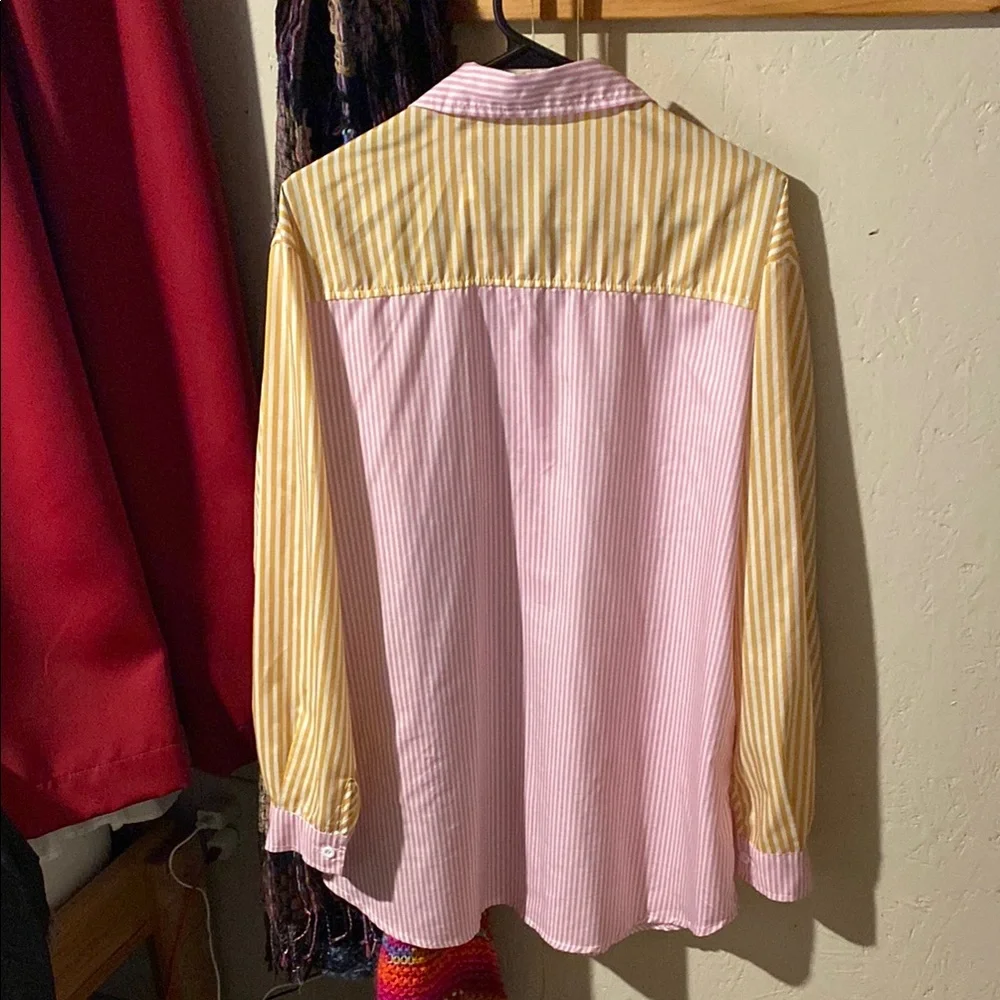 Pink and Yellow Color-Blocked Button Down Shirt - Picture 3 of 3